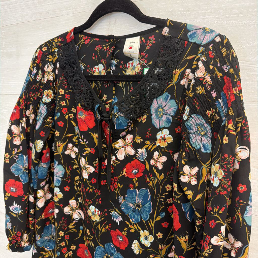 Disney X Lauren Conrad Black/ Multi Floral Print Long Sleeve Top Large