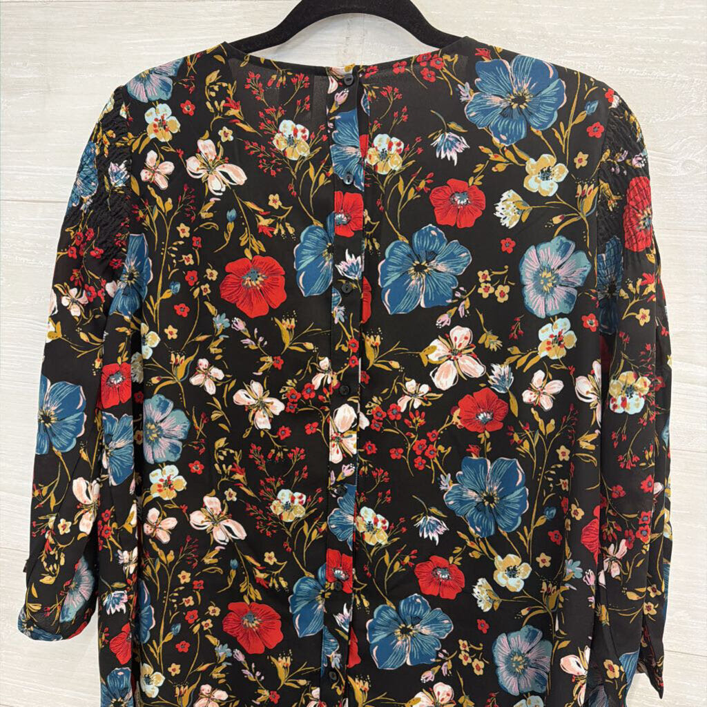 Disney X Lauren Conrad Black/ Multi Floral Print Long Sleeve Top Large