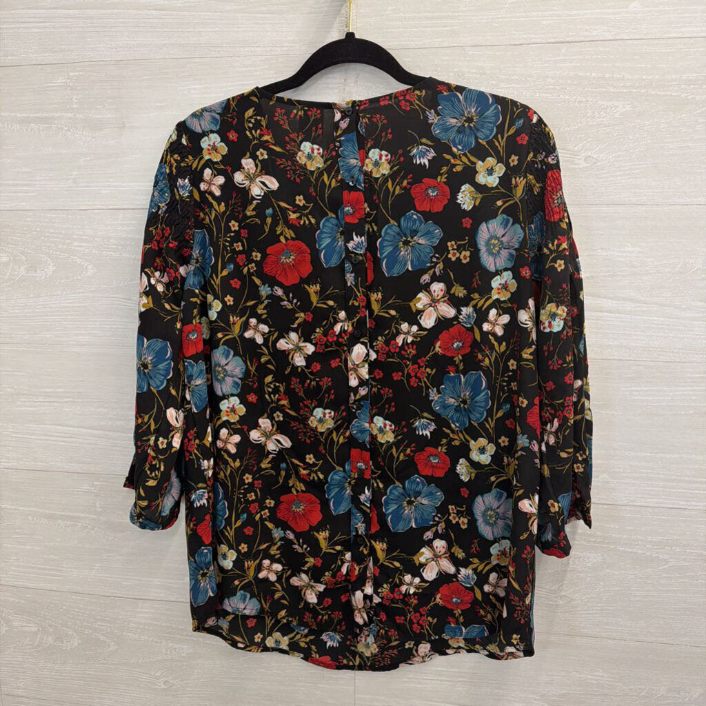 Disney X Lauren Conrad Black/ Multi Floral Print Long Sleeve Top Large