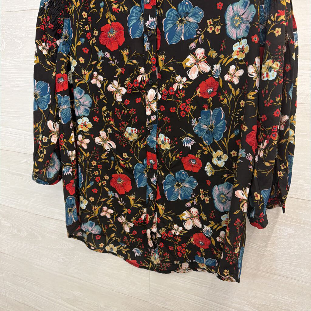 Disney X Lauren Conrad Black/ Multi Floral Print Long Sleeve Top Large