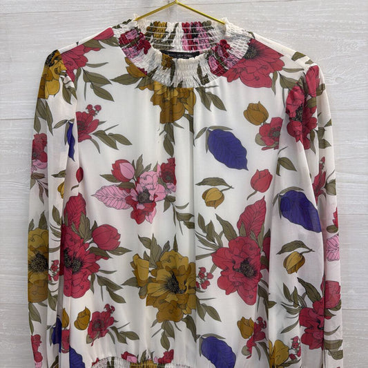 Marc New York White/ Multi Floral Print Long Sleeve Top Large