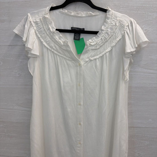 Chelsea and Theodore White Short Flutter Sleeve Button Down Dress Medium
