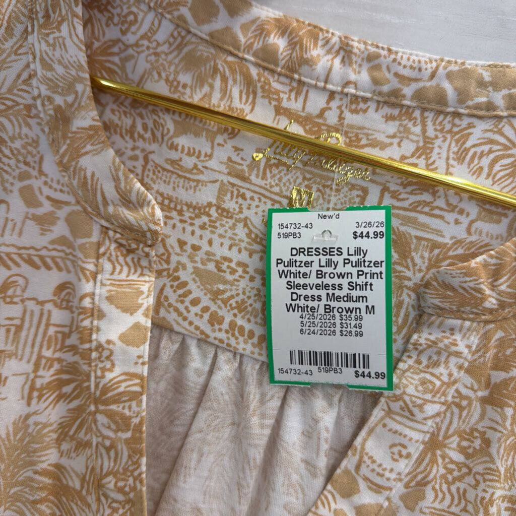Lilly Pulitzer White/ Brown Print Sleeveless Shift Dress Medium