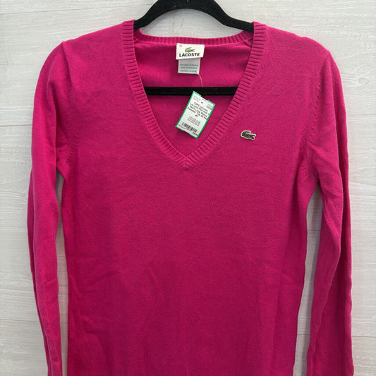 Lacoste Pink Knit V Neck Long Sleeve Sweater Top 40