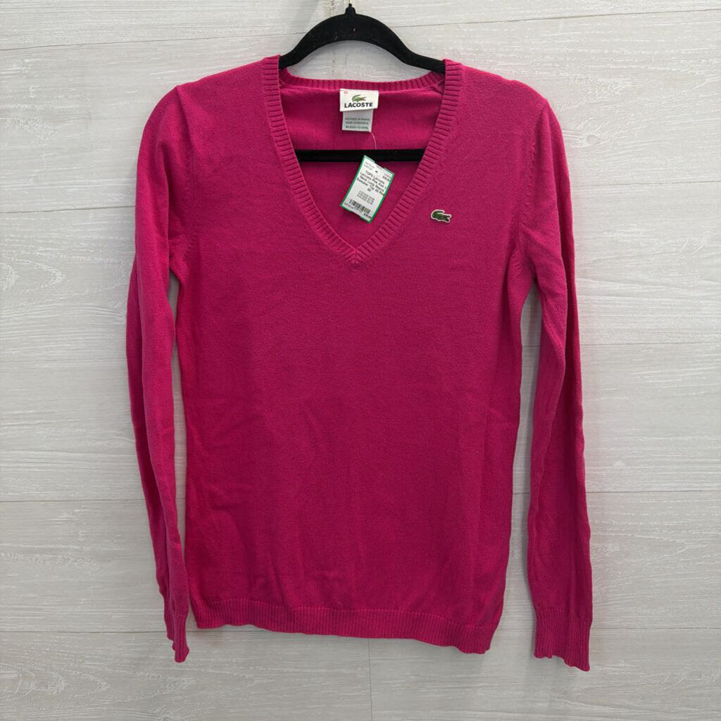 Lacoste Pink Knit V Neck Long Sleeve Sweater Top 40