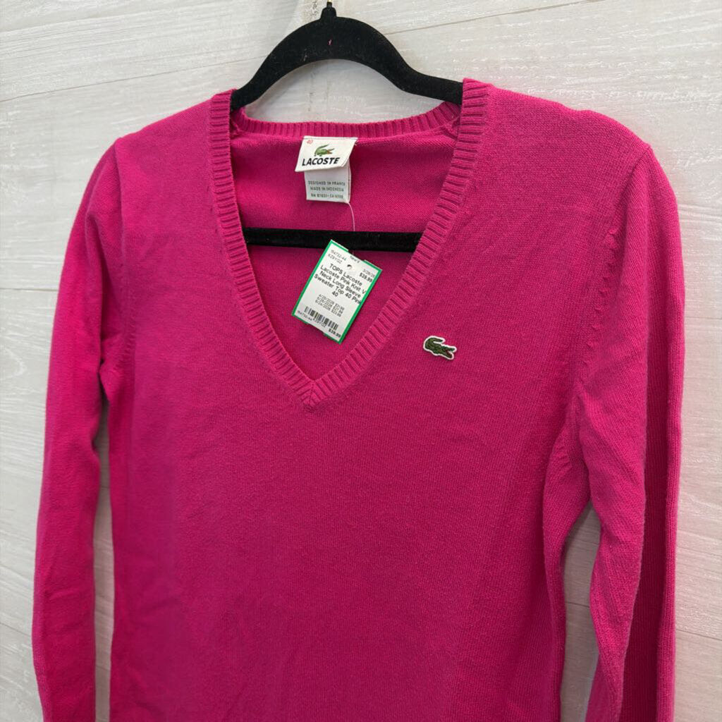 Lacoste Pink Knit V Neck Long Sleeve Sweater Top 40