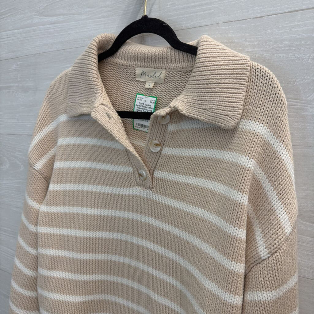 Marled Beige/ White Striped Knit Long Sleeve Top Small