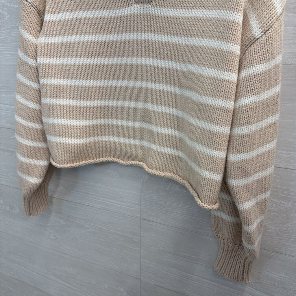 Marled Beige/ White Striped Knit Long Sleeve Top Small
