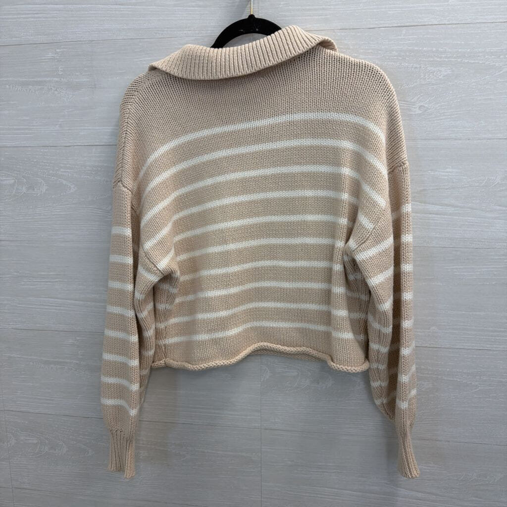Marled Beige/ White Striped Knit Long Sleeve Top Small