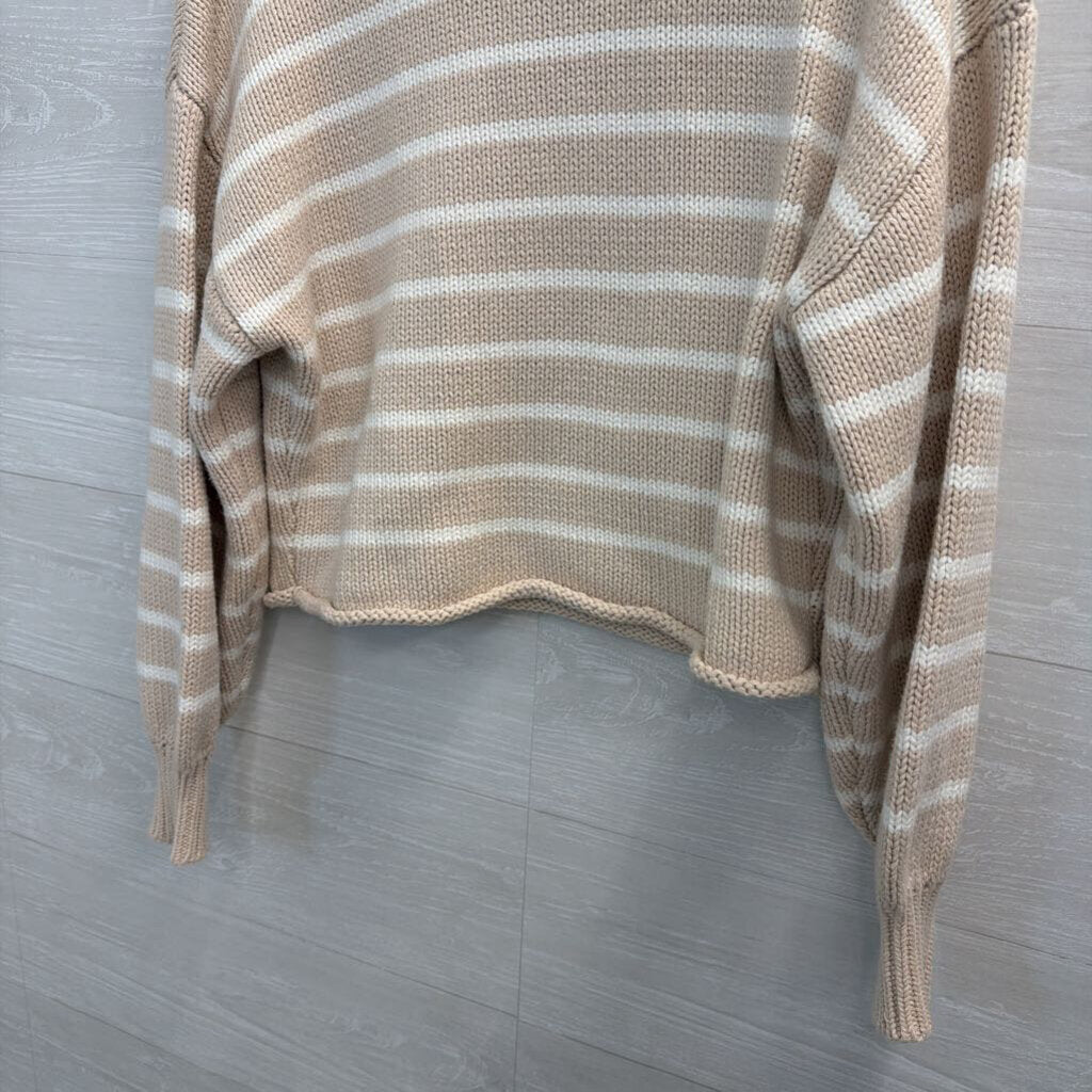 Marled Beige/ White Striped Knit Long Sleeve Top Small