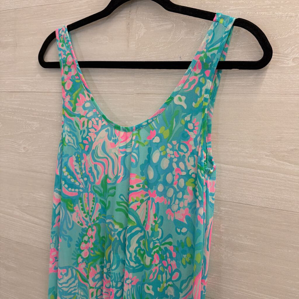 Lilly Pulitzer Blue/ Multi Print Camellia Cover Up Dress Medium