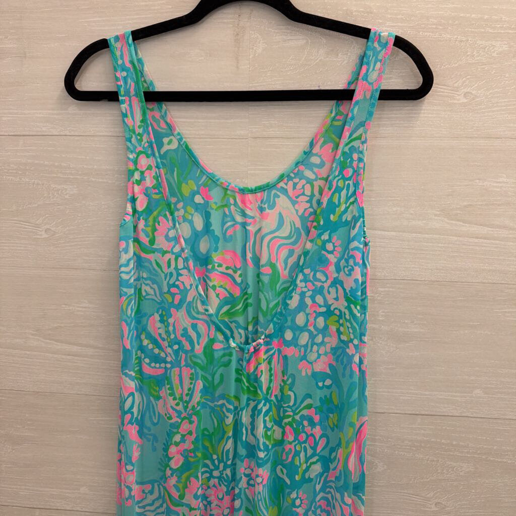 Lilly Pulitzer Blue/ Multi Print Camellia Cover Up Dress Medium