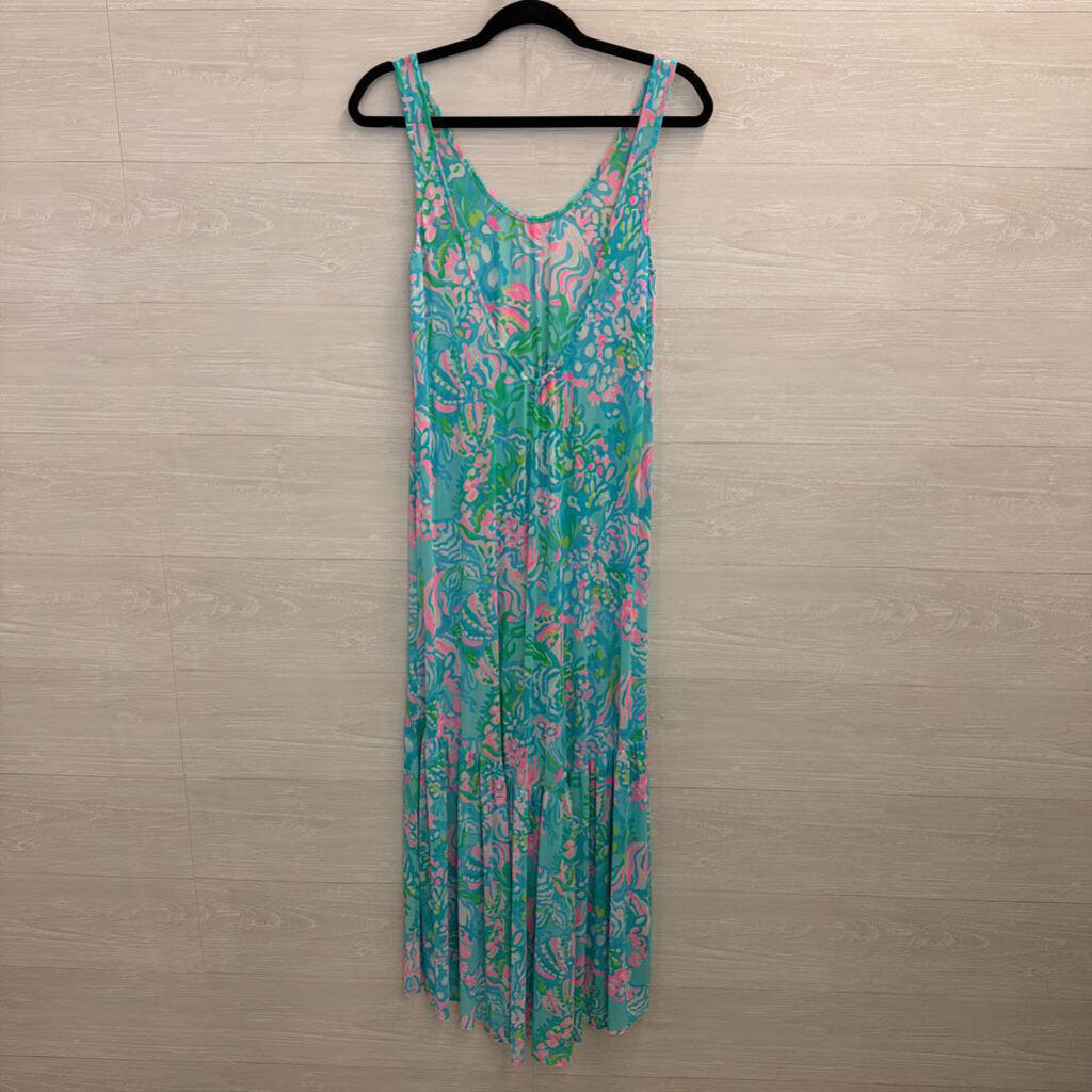 Lilly Pulitzer Blue/ Multi Print Camellia Cover Up Dress Medium