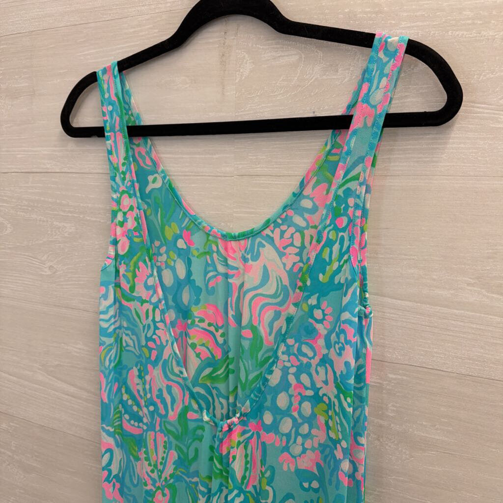 Lilly Pulitzer Blue/ Multi Print Camellia Cover Up Dress Medium