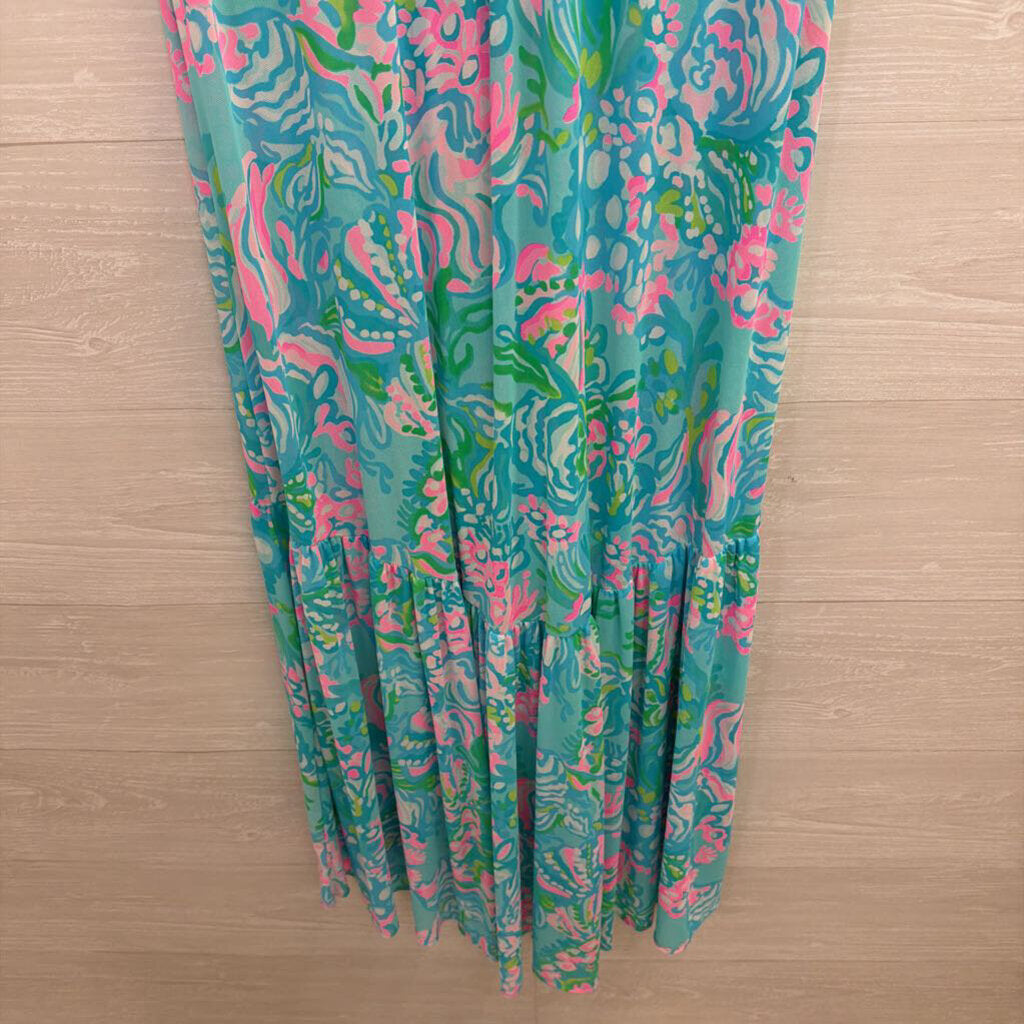 Lilly Pulitzer Blue/ Multi Print Camellia Cover Up Dress Medium