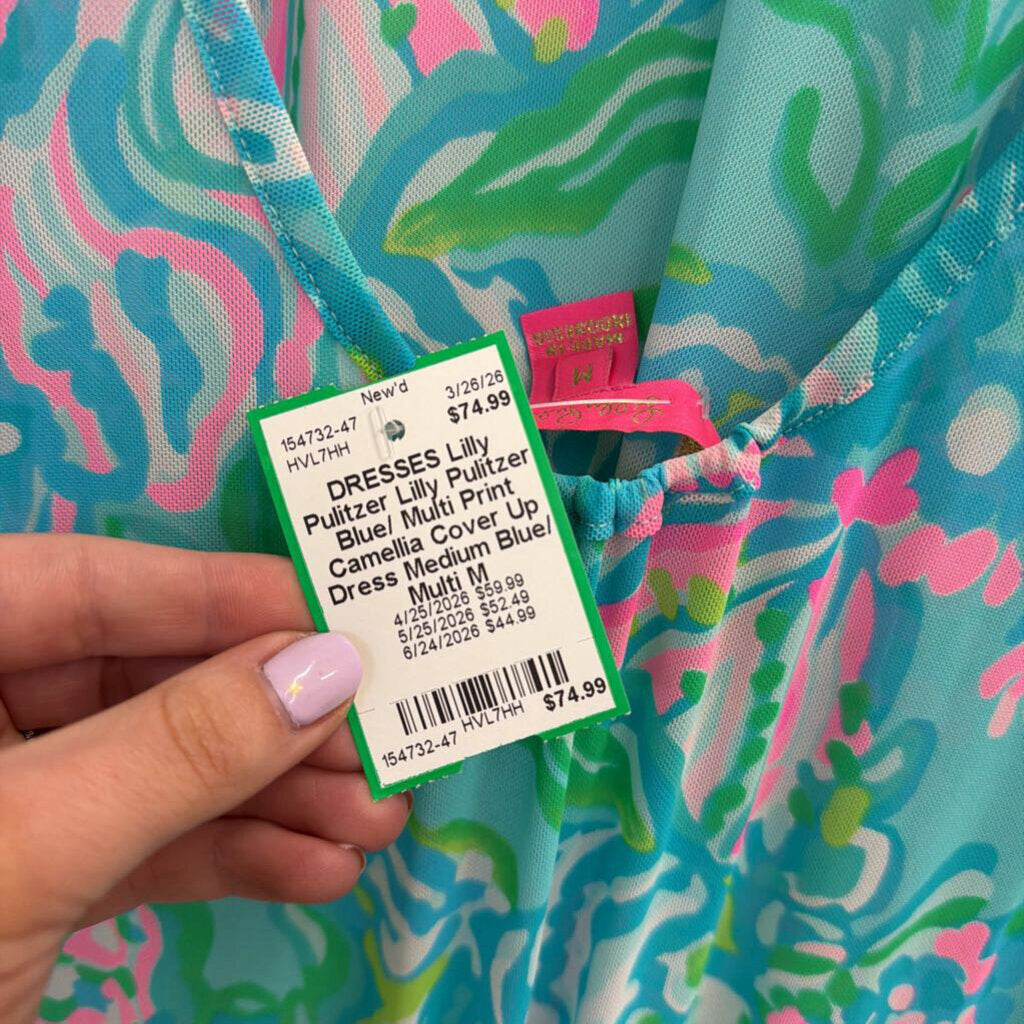 Lilly Pulitzer Blue/ Multi Print Camellia Cover Up Dress Medium