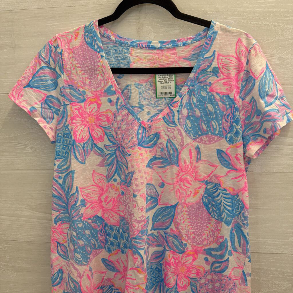 Lilly Pulitzer Pink/ Multi Print Short Sleeve Top Medium