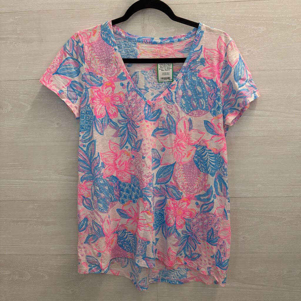Lilly Pulitzer Pink/ Multi Print Short Sleeve Top Medium