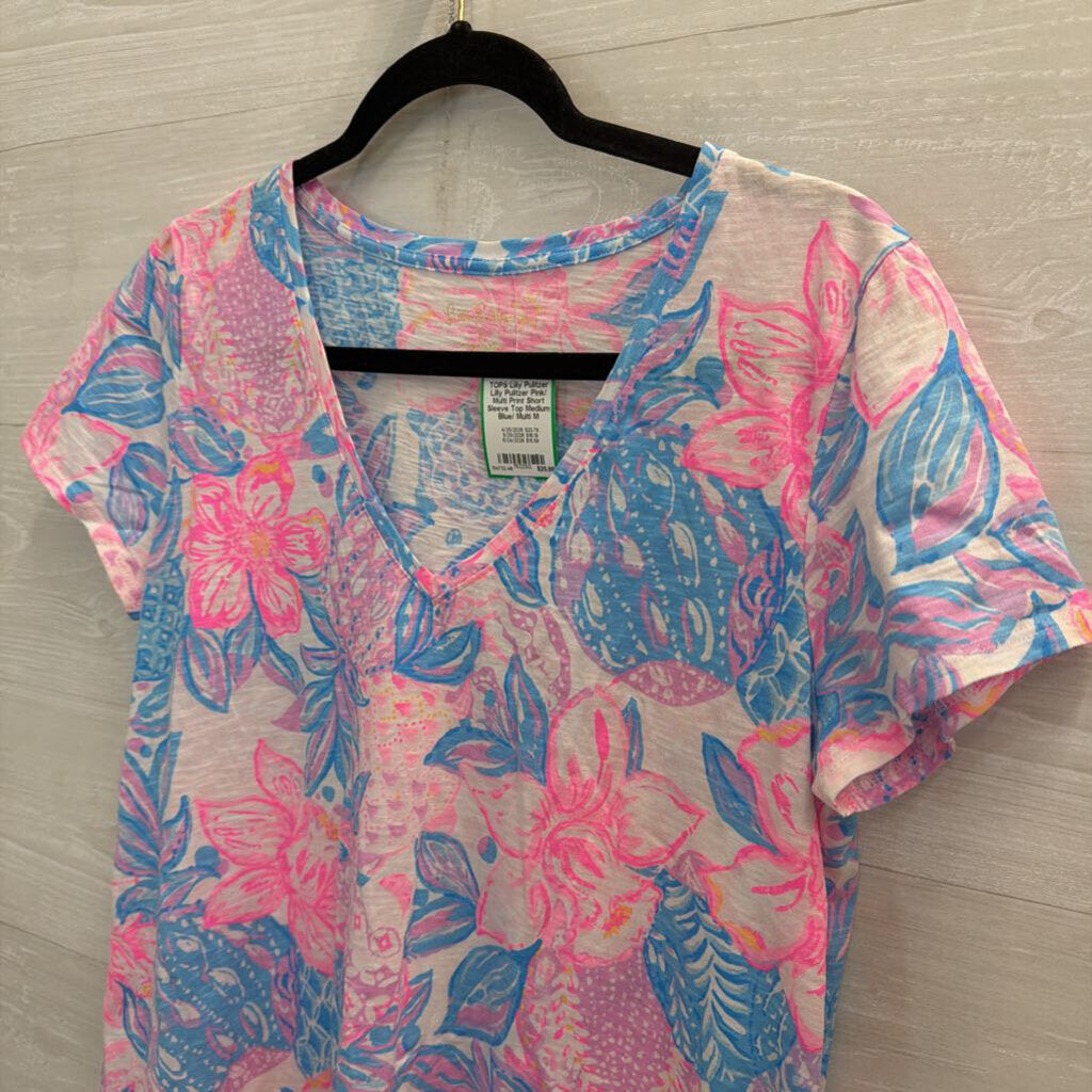 Lilly Pulitzer Pink/ Multi Print Short Sleeve Top Medium