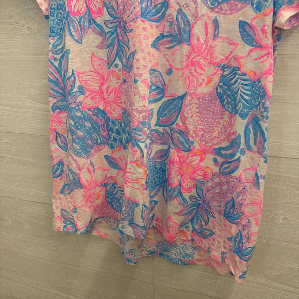 Lilly Pulitzer Pink/ Multi Print Short Sleeve Top Medium