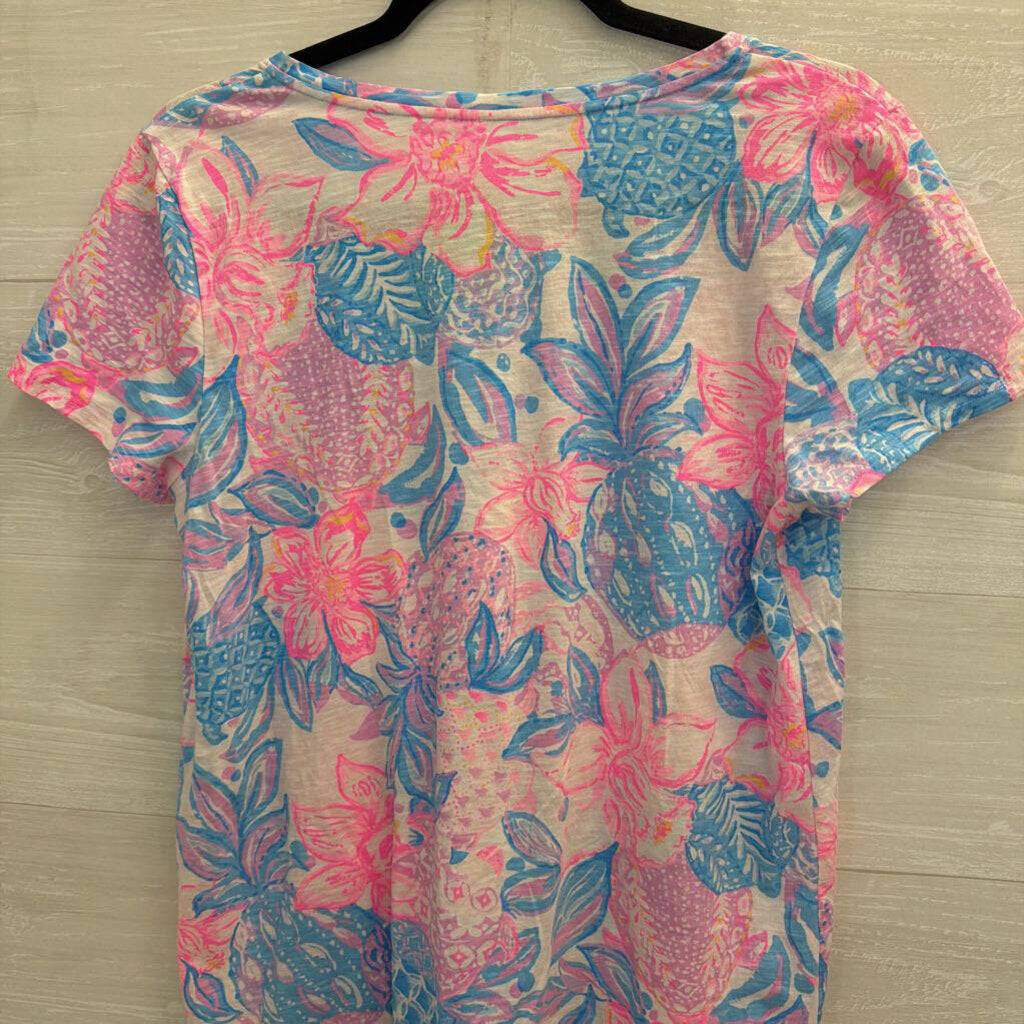 Lilly Pulitzer Pink/ Multi Print Short Sleeve Top Medium