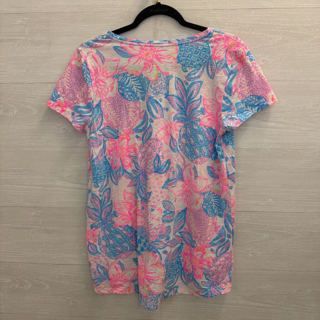 Lilly Pulitzer Pink/ Multi Print Short Sleeve Top Medium