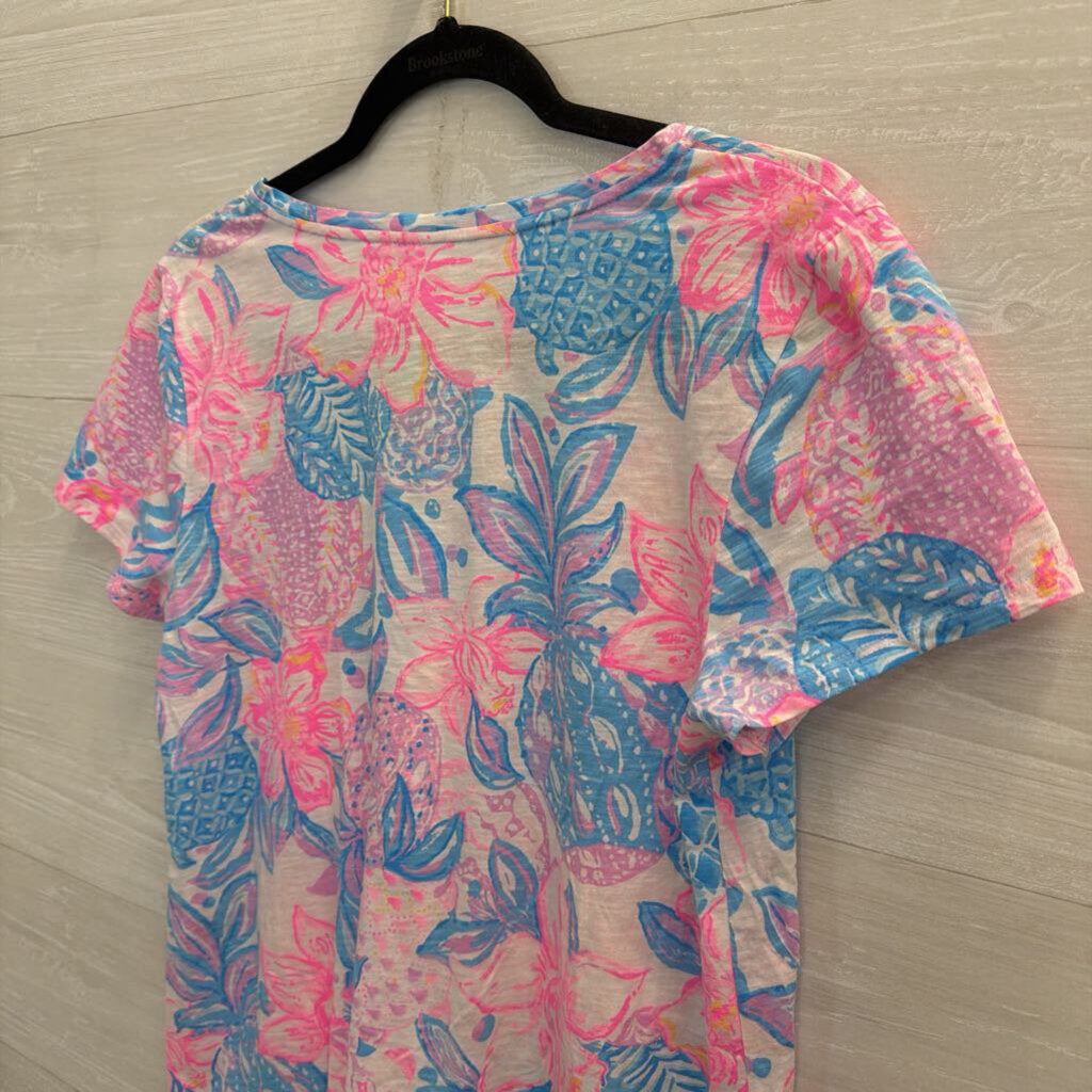 Lilly Pulitzer Pink/ Multi Print Short Sleeve Top Medium