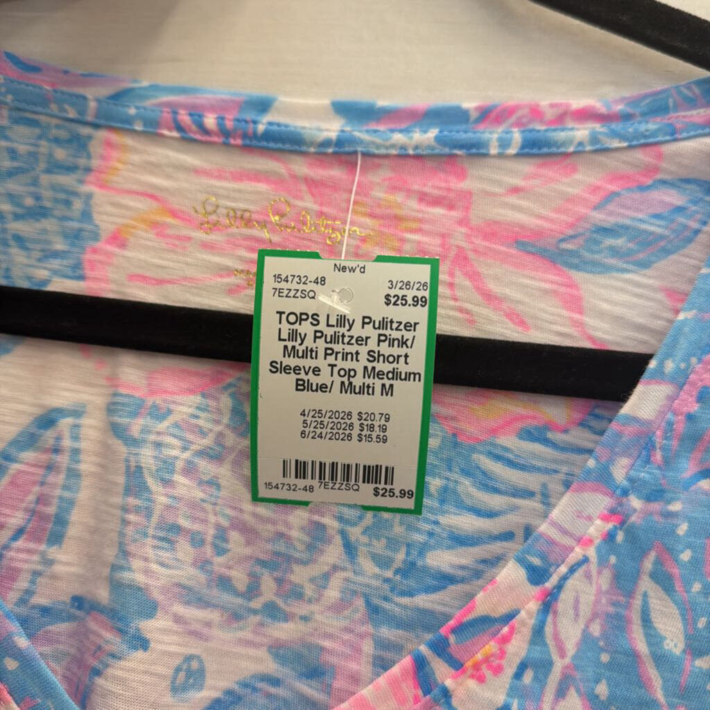 Lilly Pulitzer Pink/ Multi Print Short Sleeve Top Medium