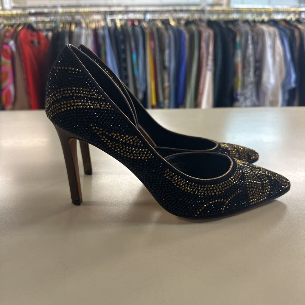 Donald J Pliner Black/ Gold Sparkle Embellished Pump Heels 7.5
