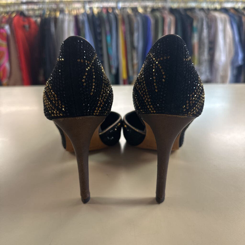 Donald J Pliner Black/ Gold Sparkle Embellished Pump Heels 7.5
