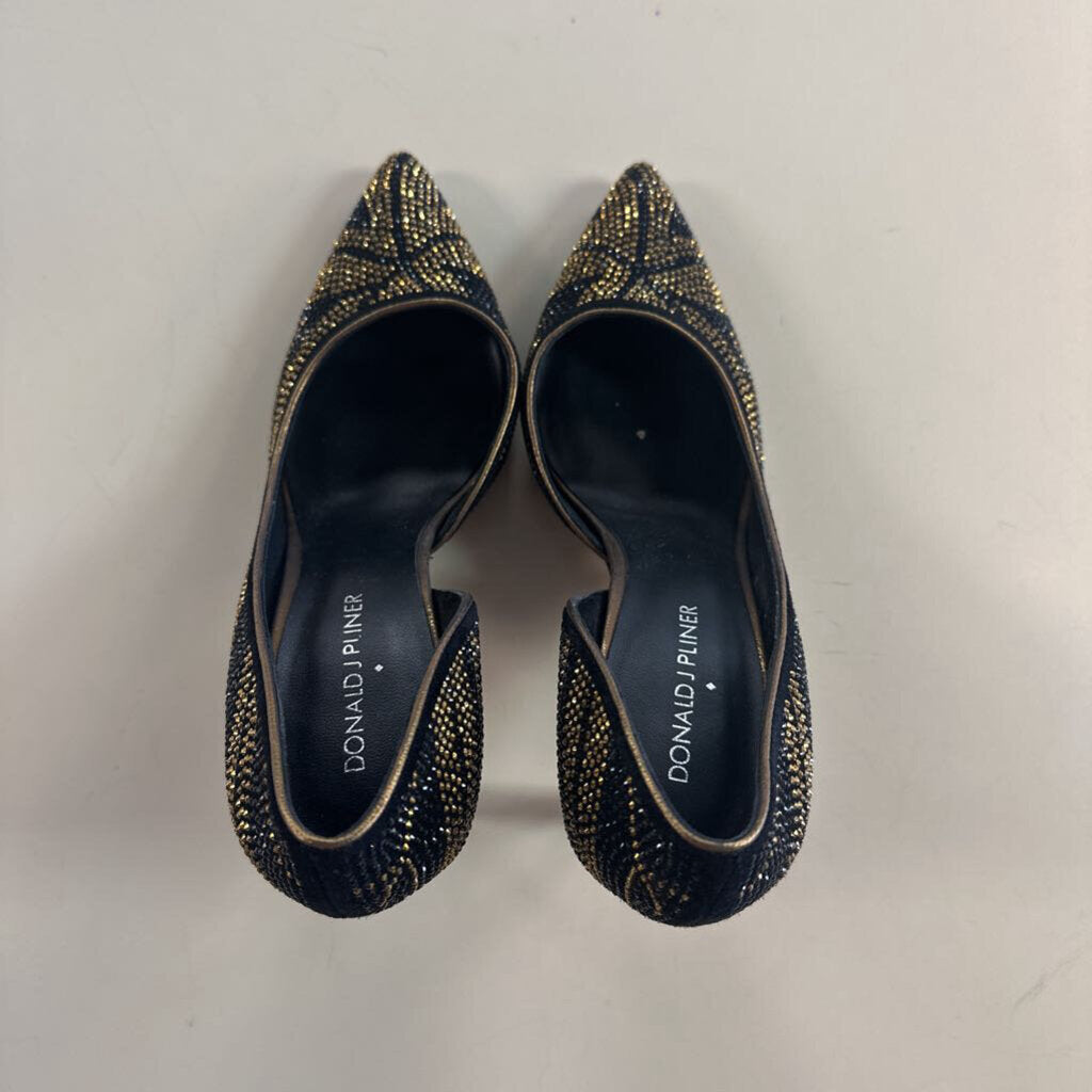 Donald J Pliner Black/ Gold Sparkle Embellished Pump Heels 7.5