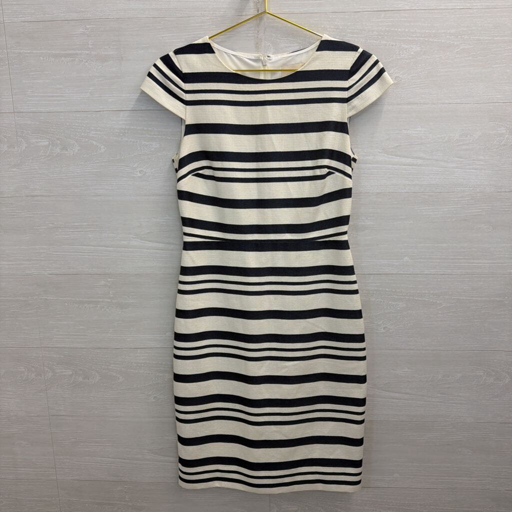 J Crew Blue/ White Textured Striped Short Sleeve Structured Dress 2