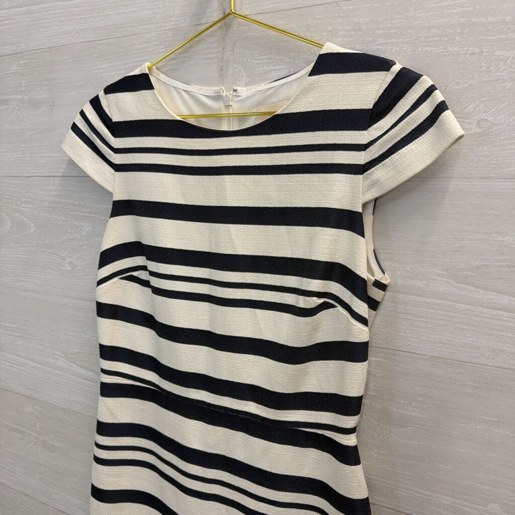 J Crew Blue/ White Textured Striped Short Sleeve Structured Dress 2