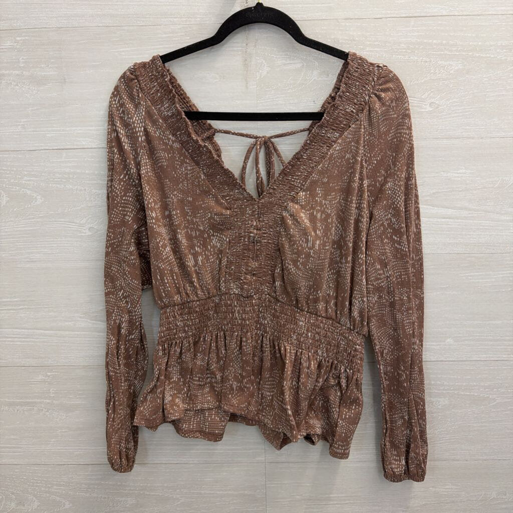 Day Trip Mauve/ White Print Long Sleeve Top Small