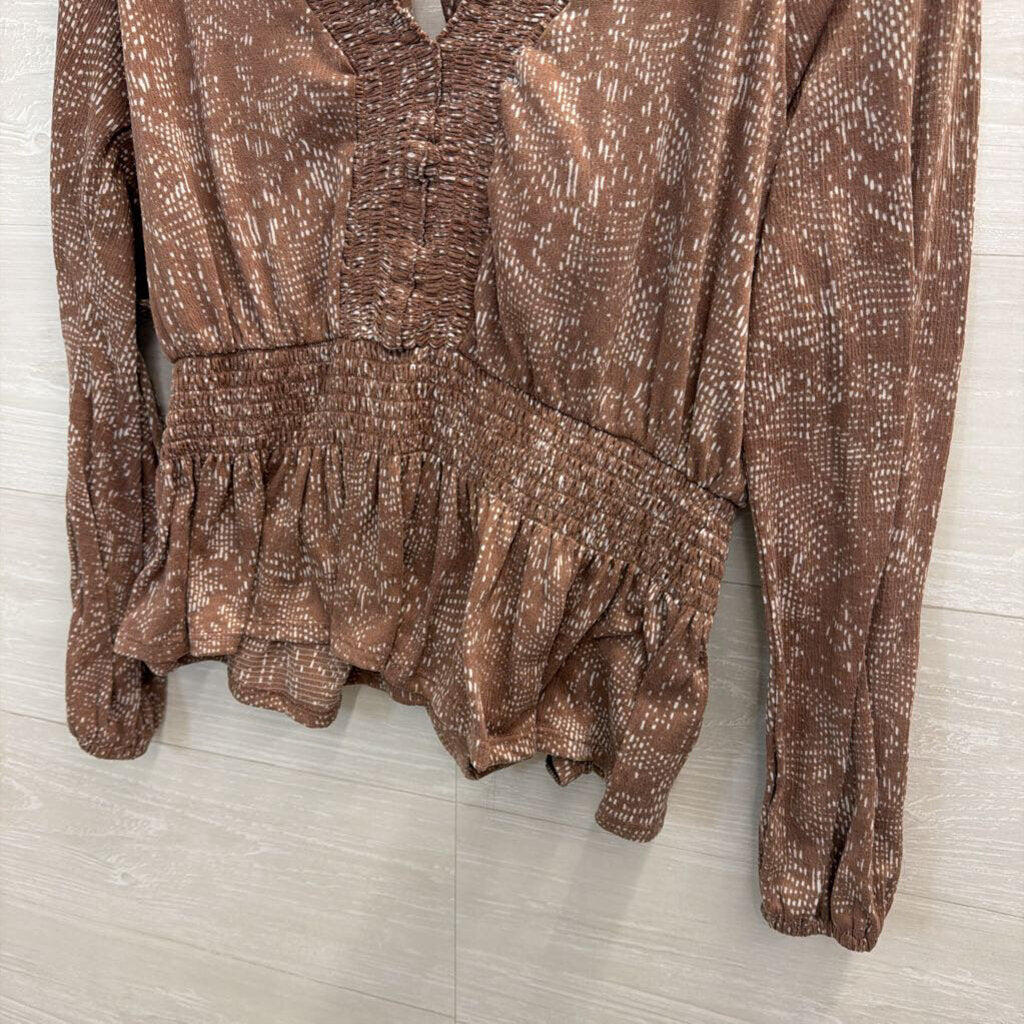 Day Trip Mauve/ White Print Long Sleeve Top Small
