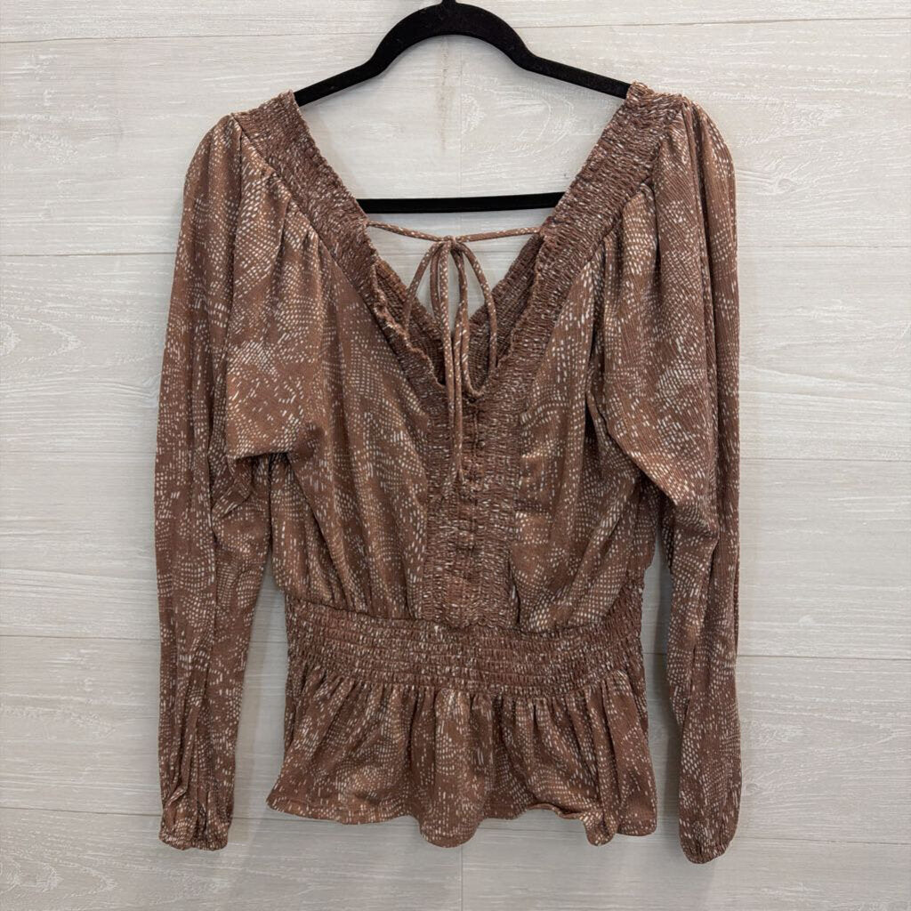 Day Trip Mauve/ White Print Long Sleeve Top Small