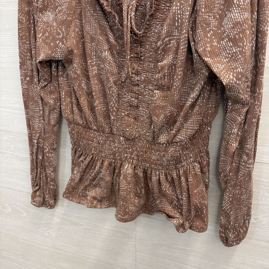 Day Trip Mauve/ White Print Long Sleeve Top Small