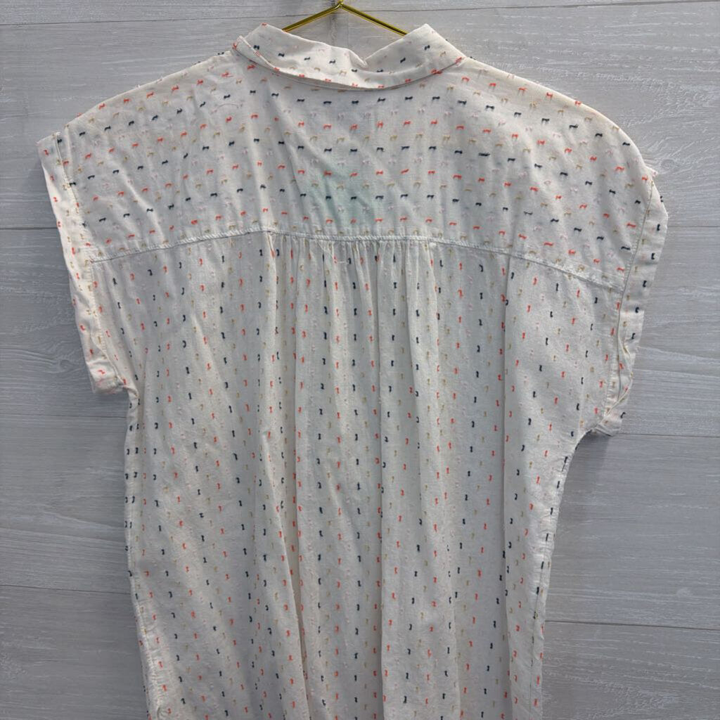Loft White/ Multi Dot Print Short Sleeve Top Medium