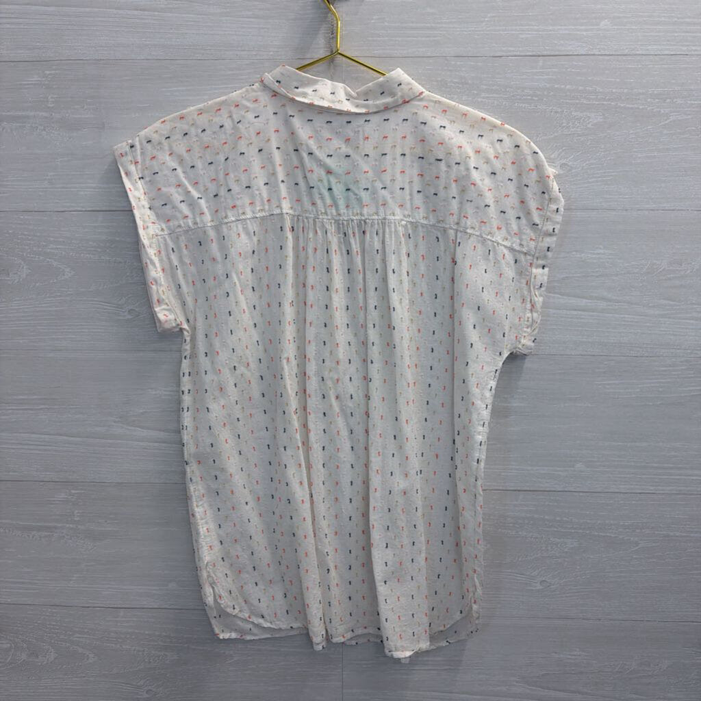 Loft White/ Multi Dot Print Short Sleeve Top Medium