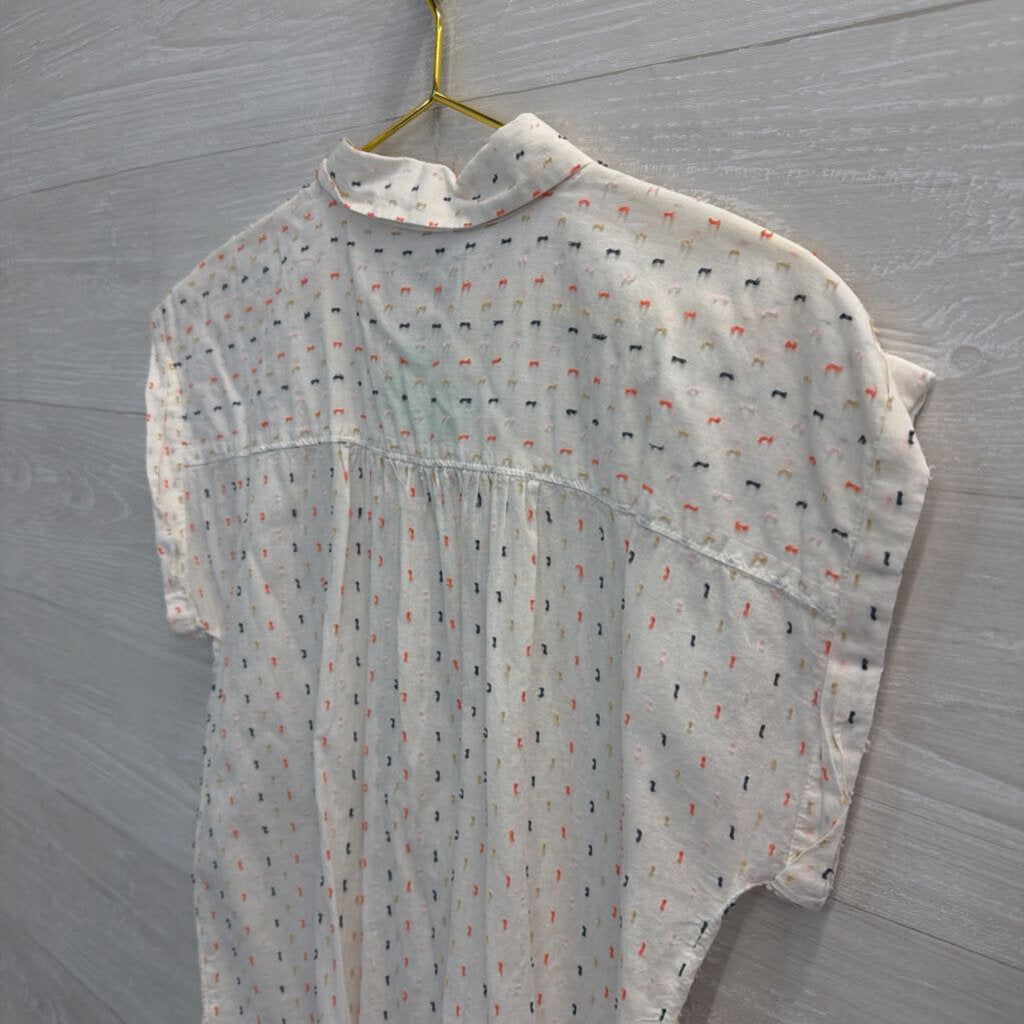 Loft White/ Multi Dot Print Short Sleeve Top Medium