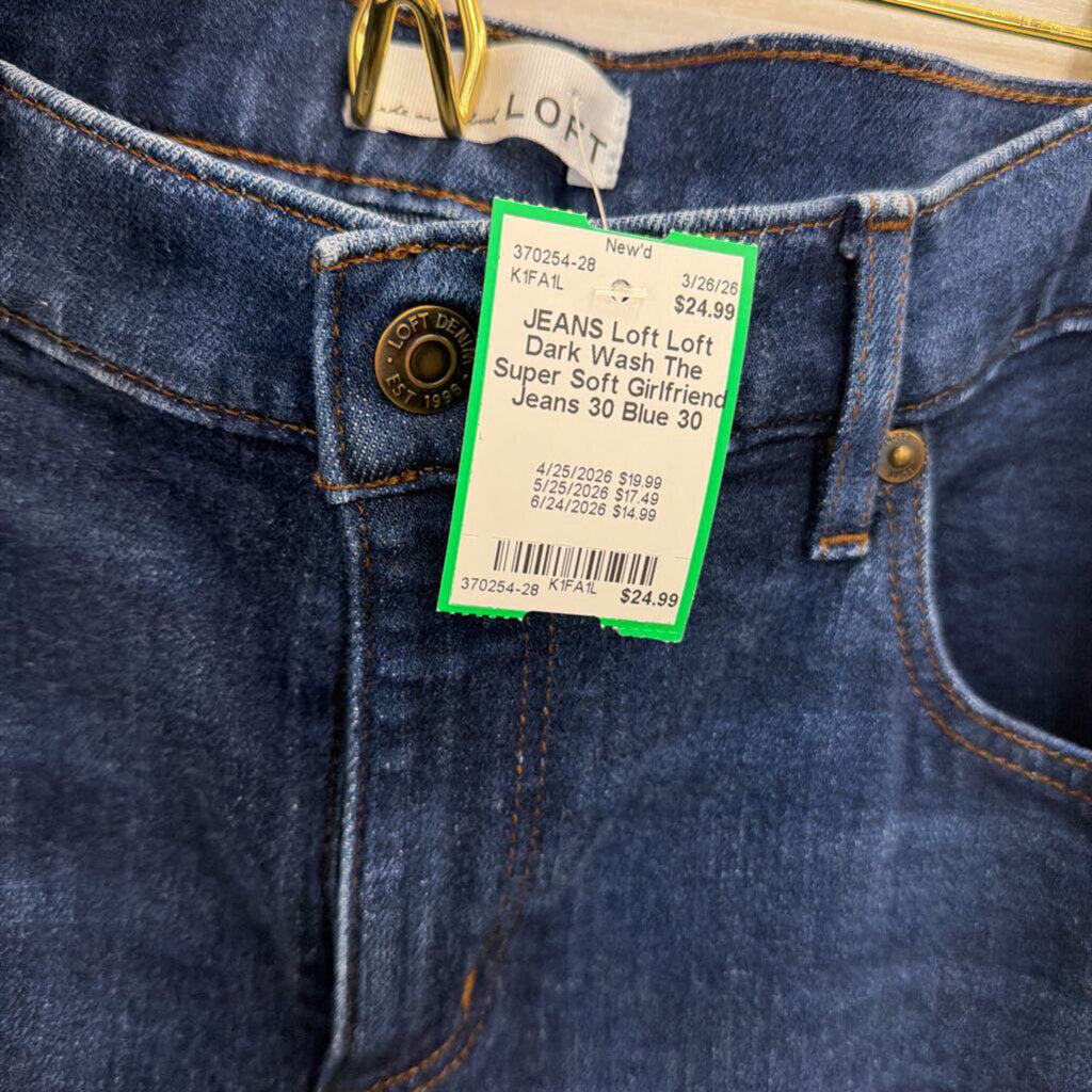Loft Dark Wash The Super Soft Girlfriend Jeans 30