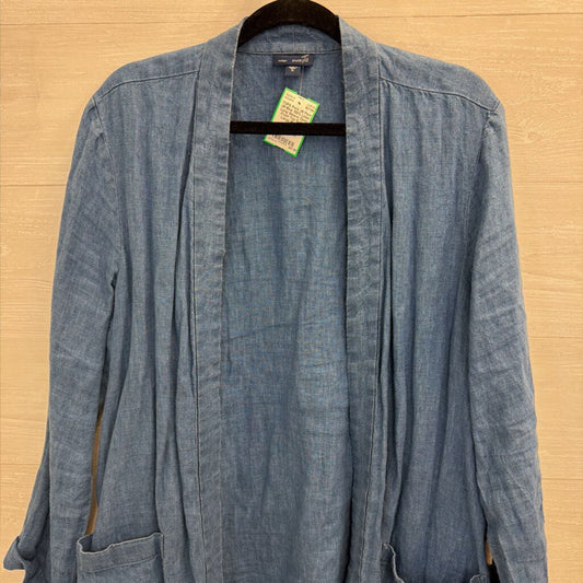Pure Jill Blue 100% Linen Long Sleeve Open Front Top Extra Large