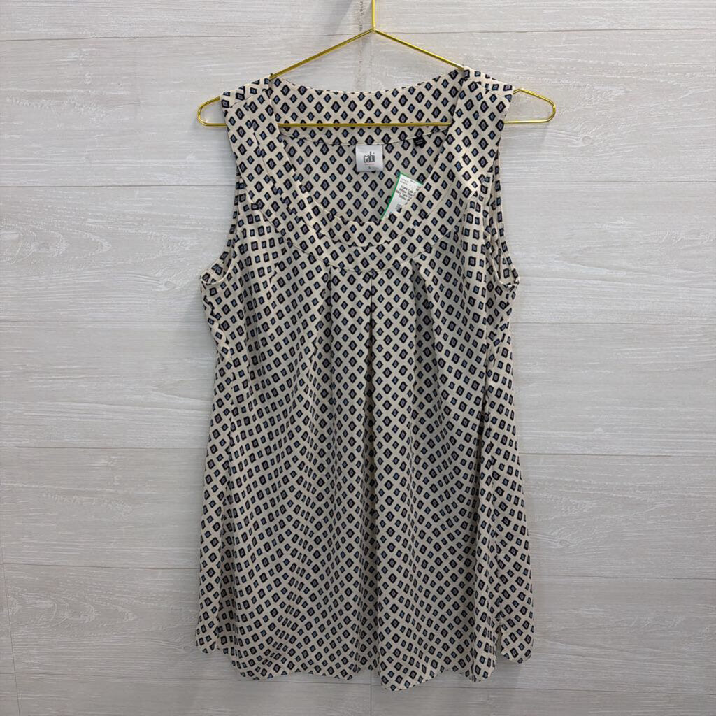 Cabi White/ Blue Print Silky Tank Top Large