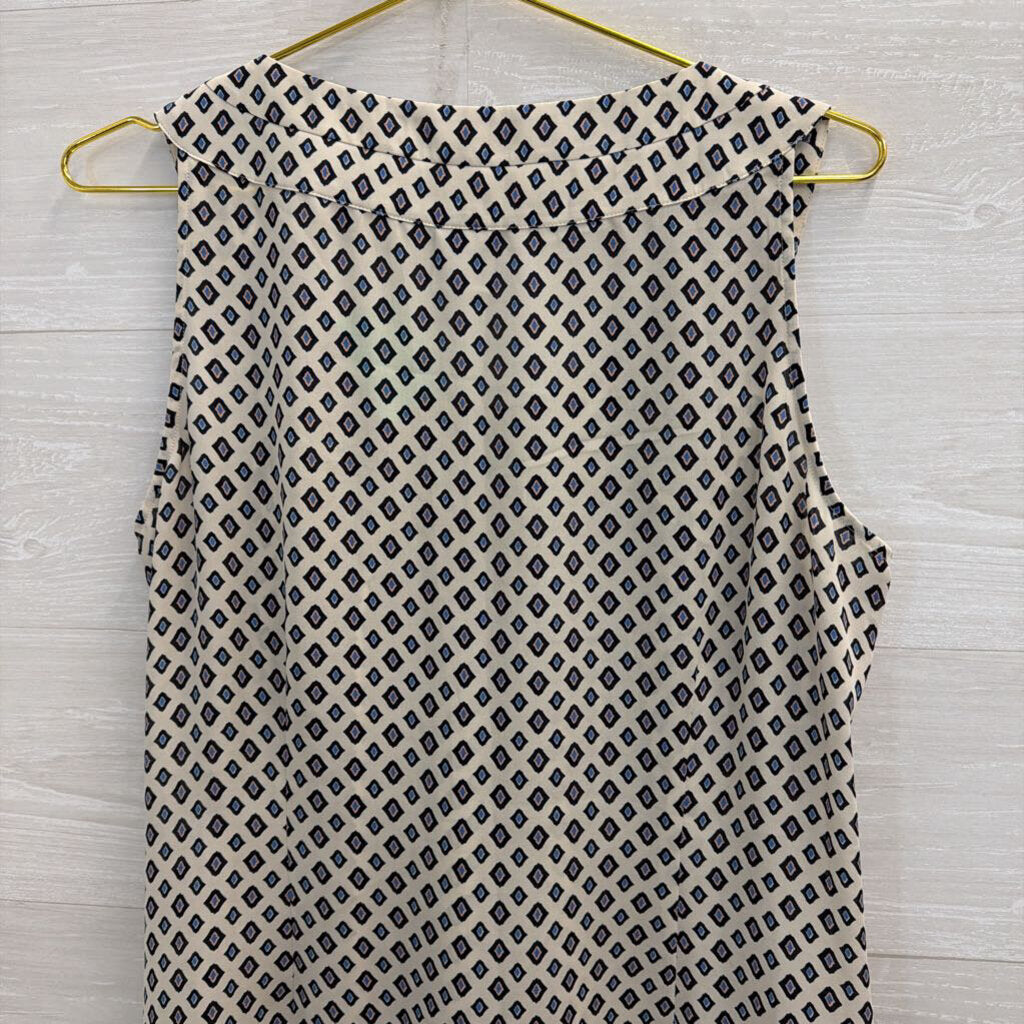 Cabi White/ Blue Print Silky Tank Top Large