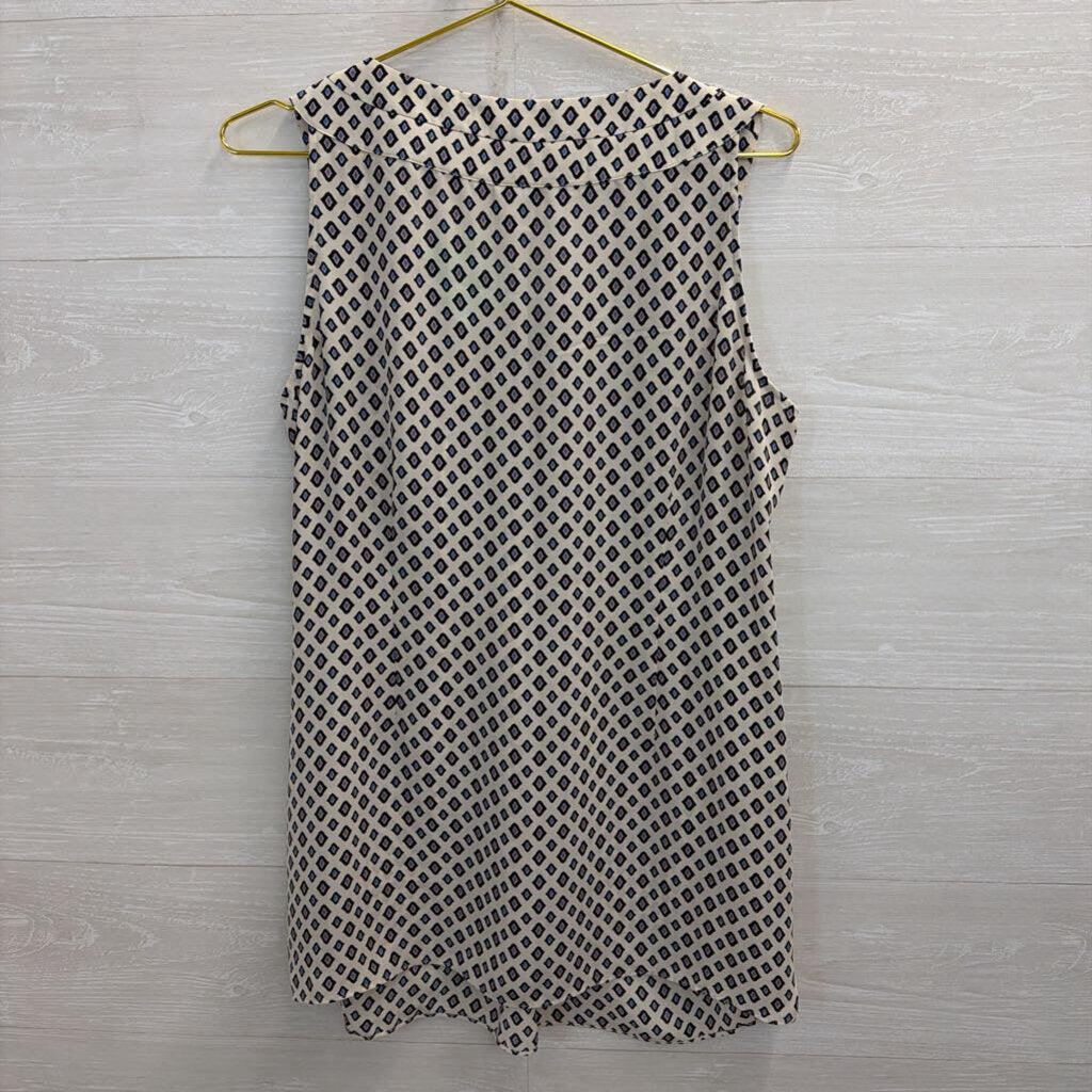 Cabi White/ Blue Print Silky Tank Top Large