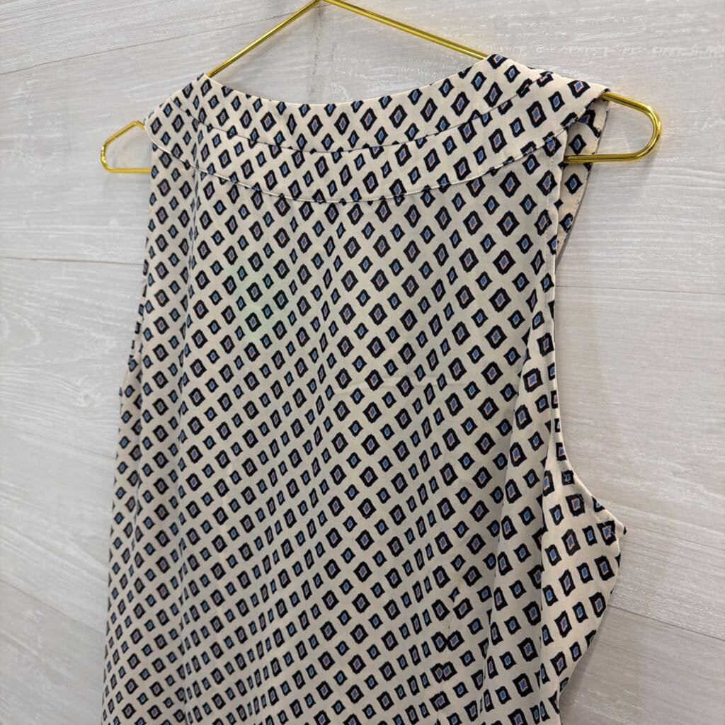 Cabi White/ Blue Print Silky Tank Top Large