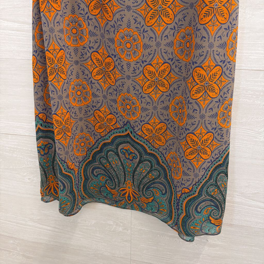 Cabi Grey/ Orange Print Tank Top Large