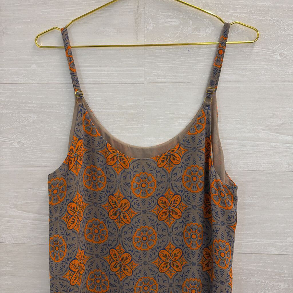 Cabi Grey/ Orange Print Tank Top Large