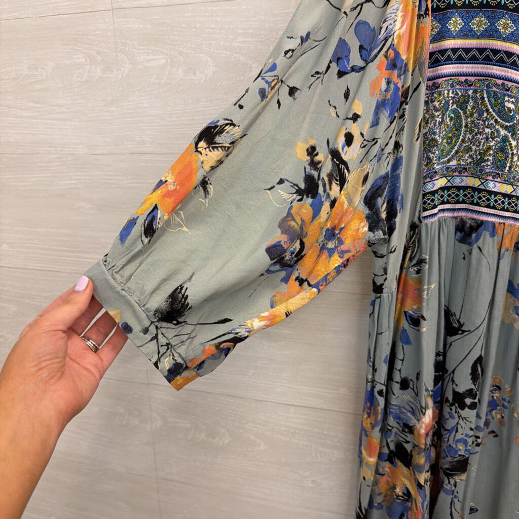 Umgee Blue/ Multi Print Puff Sleeve Top 2XL