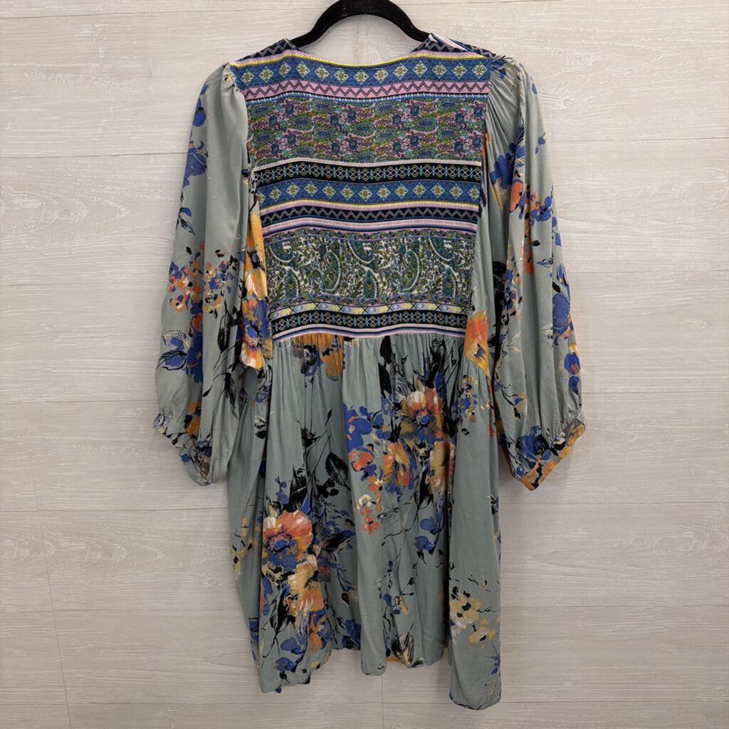 Umgee Blue/ Multi Print Puff Sleeve Top 2XL